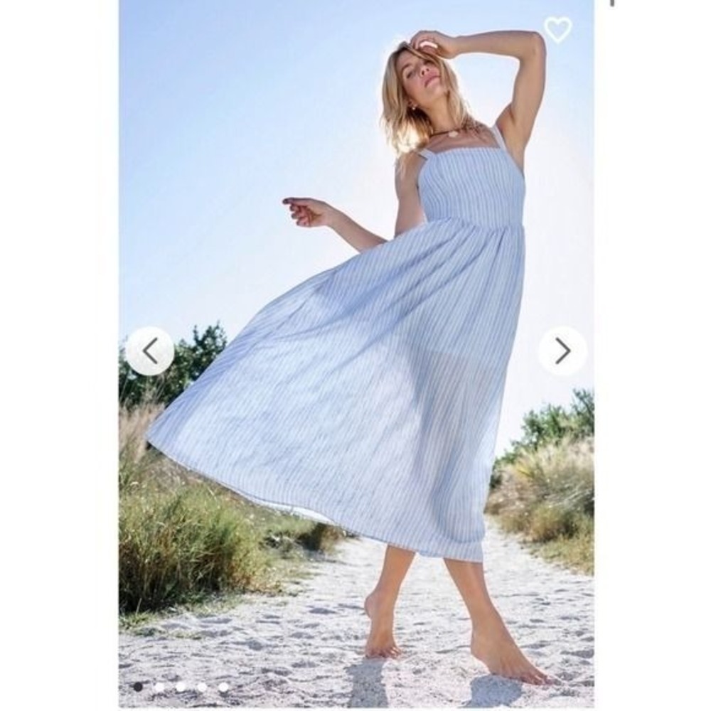 Altar'd State Blue and White Striped Smocked Back Midi‎ Dress Size 3XL